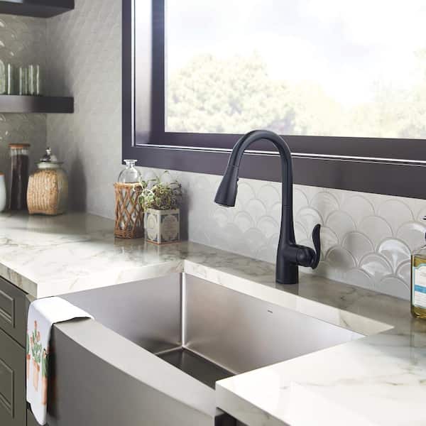 Arbor Matte Black 15.5 in. H Touchless Pull Down Sprayer Kitchen Faucet with 360 Degree Spout Swivel and Power Clean
