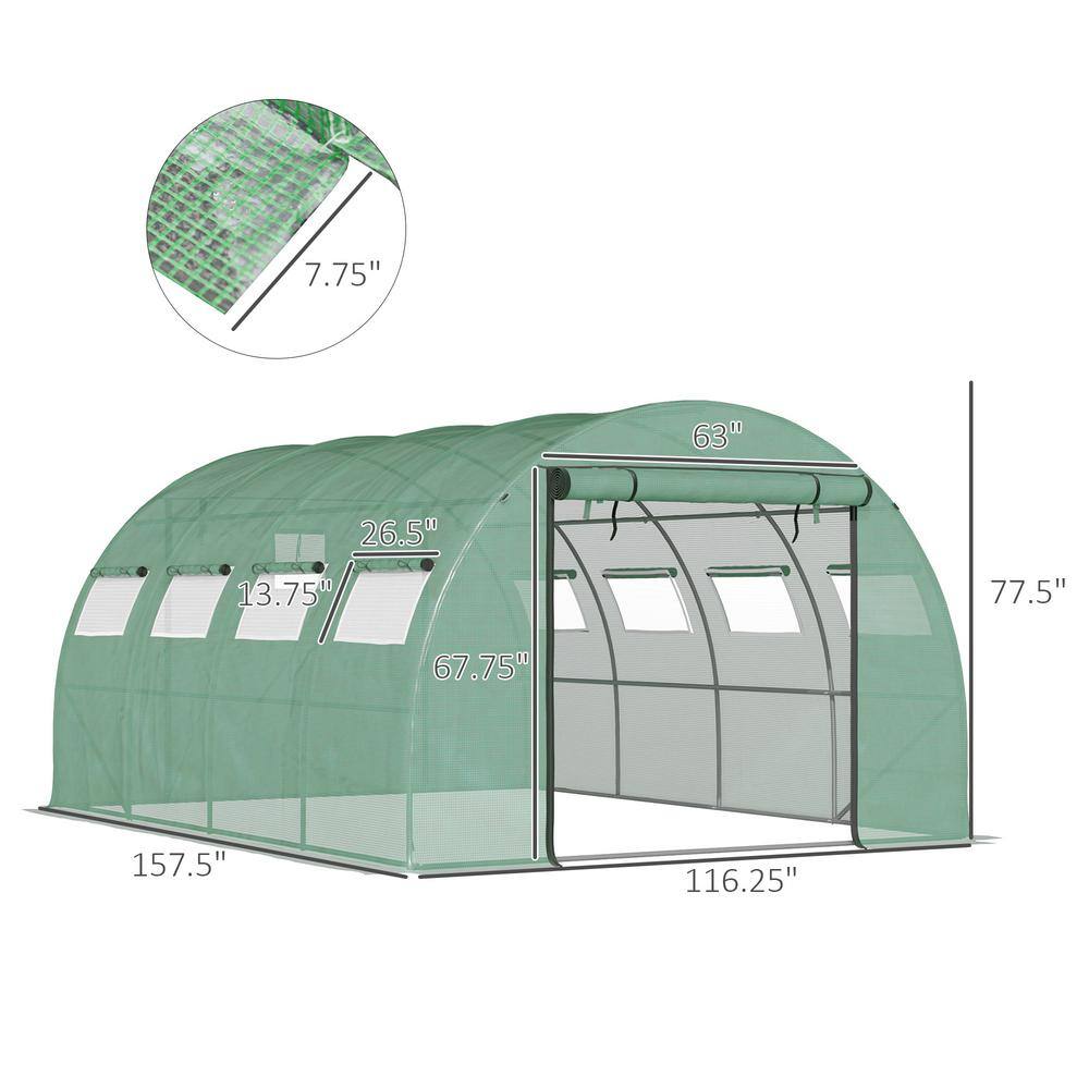 Green Walk-In Tunnel Greenhouse with Zippered Mesh Doors