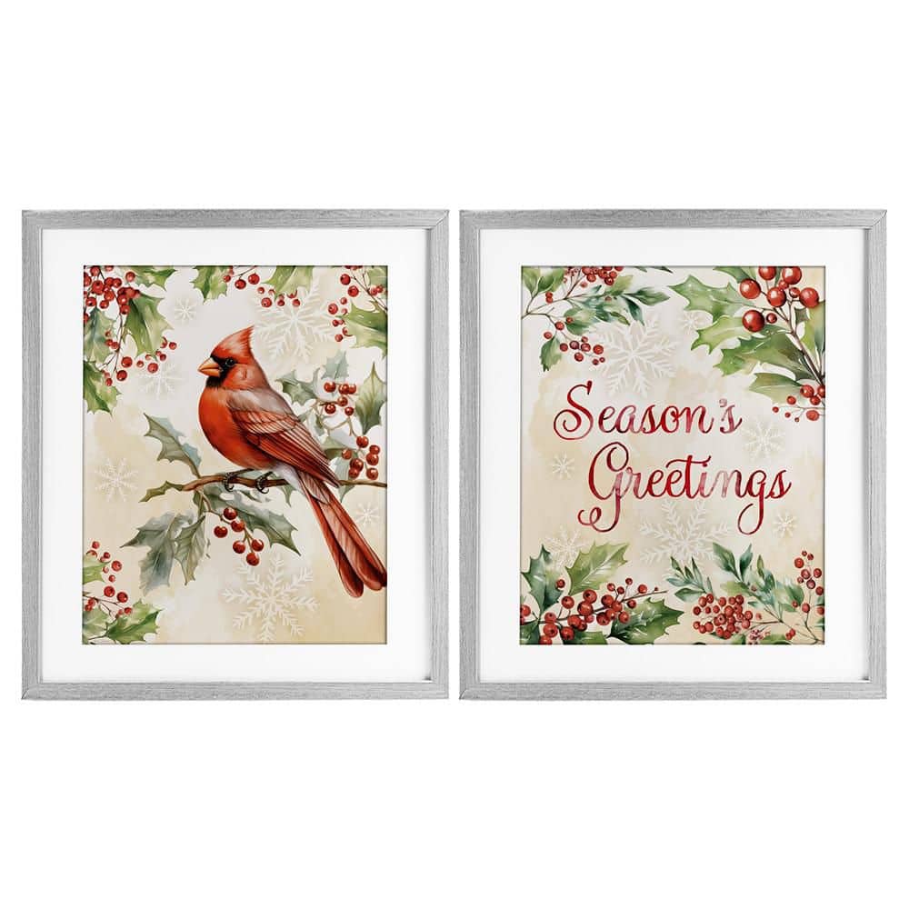 Season's Greetings and Cardinal by Nicole DeCamp 2 Piece Gray Framed Graphic Animal Art Print 21 in. x 17 in. price history on PriceWatchPro