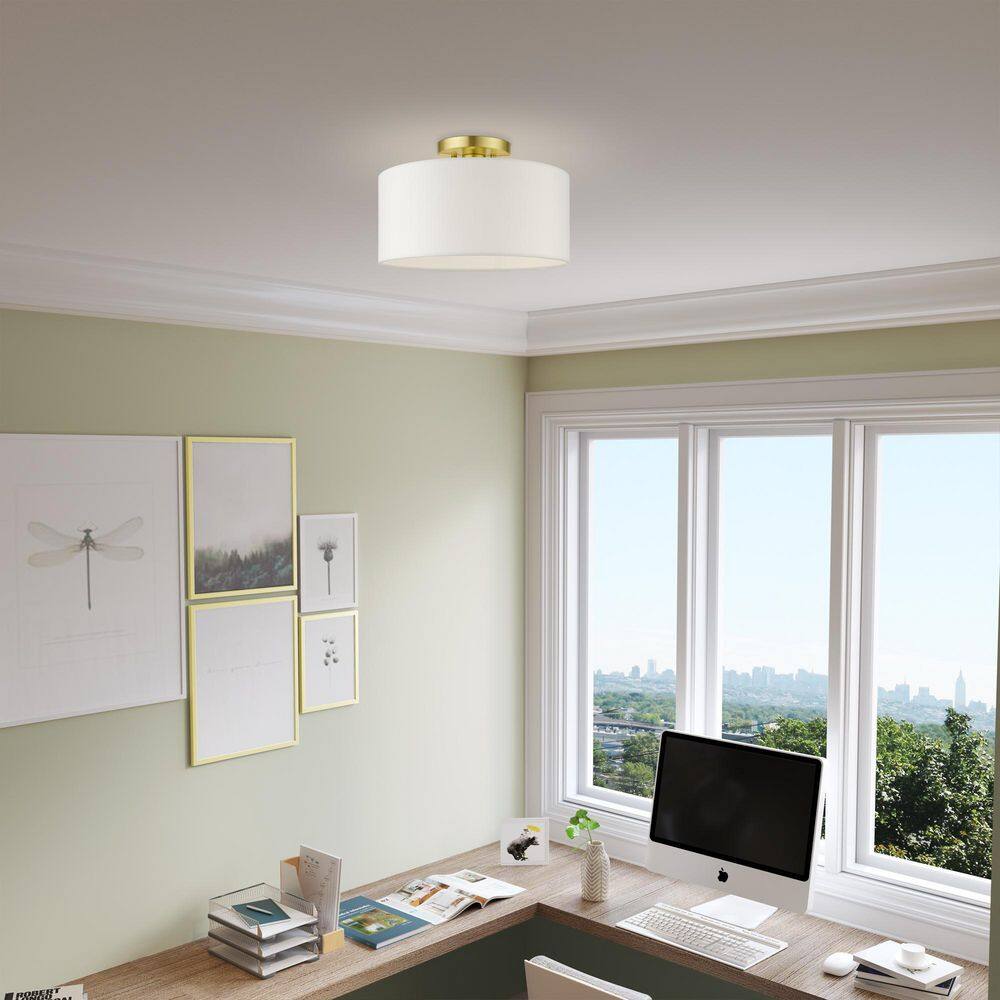 Meridian Satin Brass 13" Drum LED Semi-Flush Mount