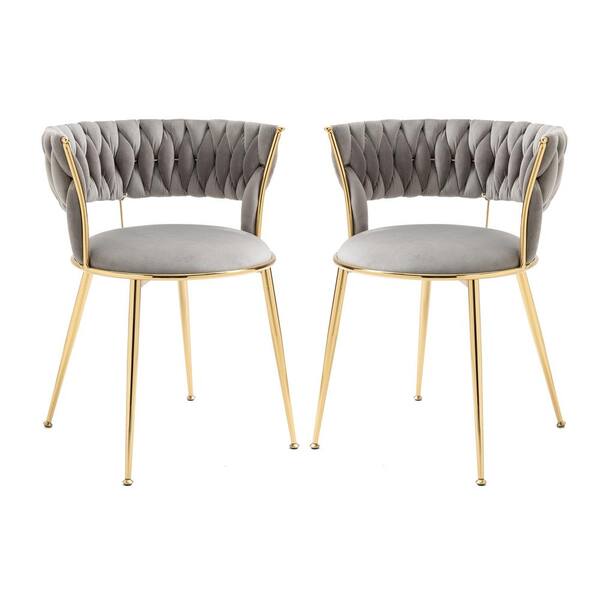 HOMEFUN Modern Gray Velvet Accent Dining Chair with Metal Legs (Set of 2)