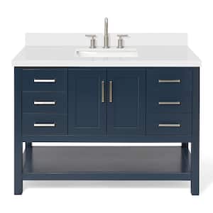 Magnolia 49 in. W x 22 in. D x 36 in. H Bath Vanity in Blue with Pure Quartz Vanity Top in White with White Basin