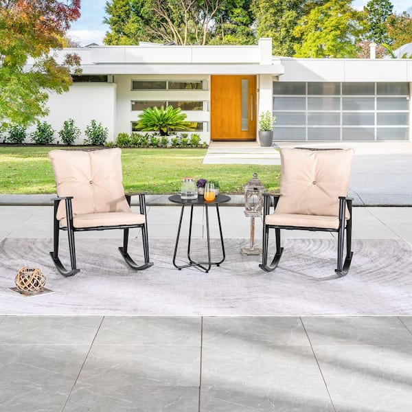 3-Piece Metal Conversation Set with Khaki Cushions