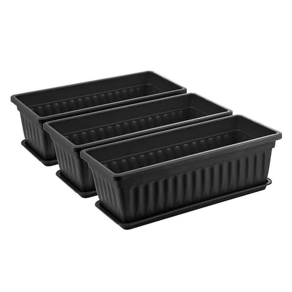 Justincity 17 in. Black Plastic Window Planter Box with Drainage Indoor Outdoor Flower Vegetable Pots Raised Feet 6-Pack