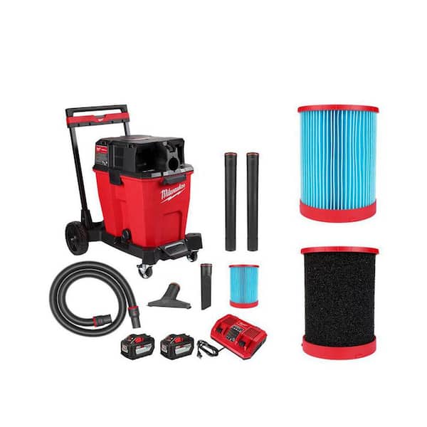 Milwaukee M18 FUEL 12 Gal. Cordless Dual-Battery Wet/Dry Shop Vac Kit with Extra High Efficiency Filter and Wet Foam Filter