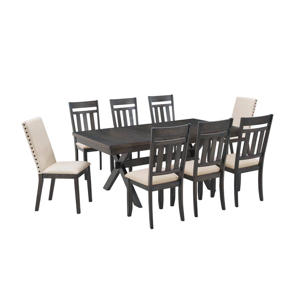 Hayden Slate and Cream 9-Piece Wood Dining Set