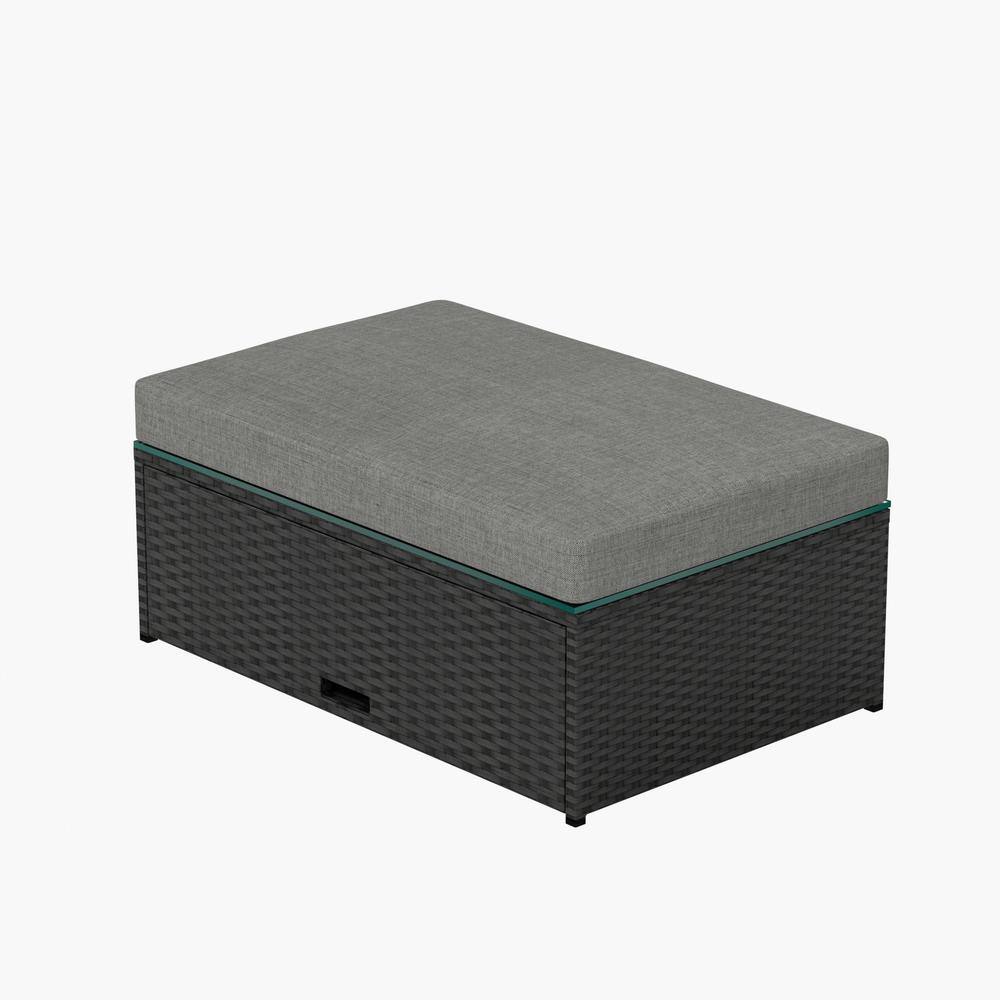 Kaison 6-Person Black and Gray Steel Outdoor Sectional Set with Storage Ottoman