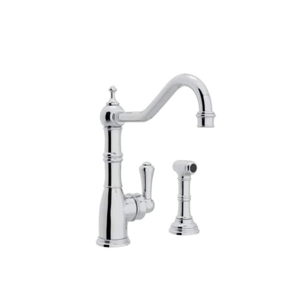 Single-Handle Single Hole Faucet in Polished Chrome Edwardian Era Standard  Kitchen with Sidespray