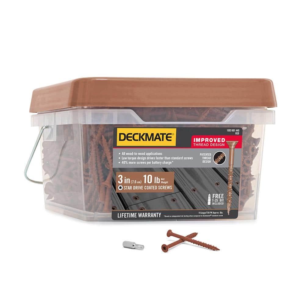 赤い木製 DECKMATE #9 x 3 in. Red Exterior Self-Starting Star Flat-Head Wood