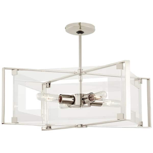 George Kovacs Crystal-Clear 4-Light Polished Nickel Semi-Flush Mount with Clear Acrylic