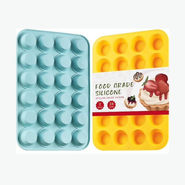 24-Cup Silicone Mini Muffin Pan Nonstick Cupcake Pan BPA Free Dishwasher Safe Baking Tray 2pcs