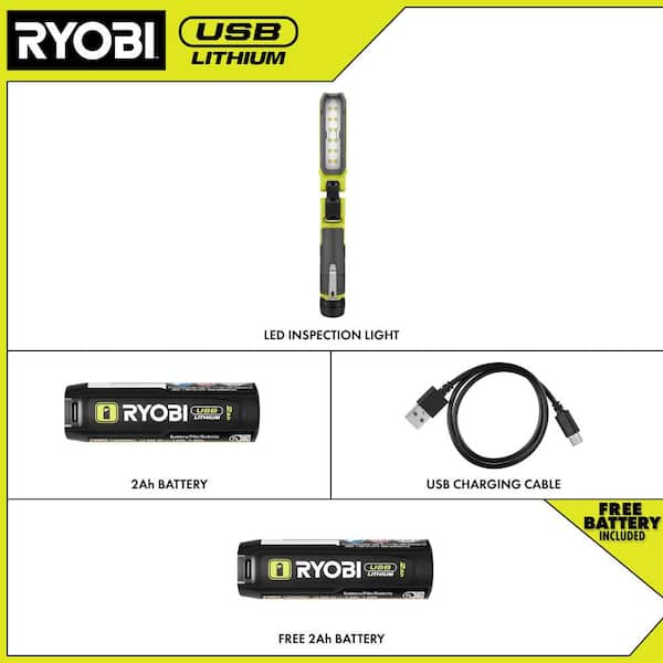 USB Lithium Inspection Light Kit with 2.0 Ah Battery and Charging Cable with USB Lithium 2.0 Ah Battery