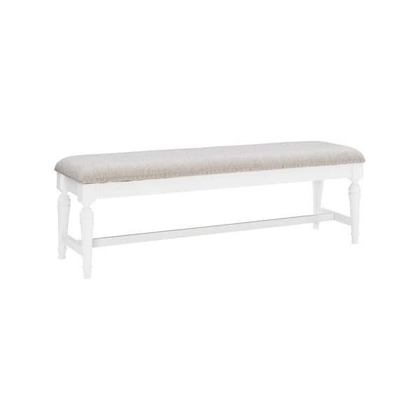 Linon Home Decor Galena White 60 in. Bench with Cushioned Seat and Nailhead Accents