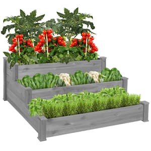 4 ft. x 4 ft. 3-Tier Wooden Raised Garden Bed Planter Kit for Plants, Vegetables, Outdoor Gardening - Gray