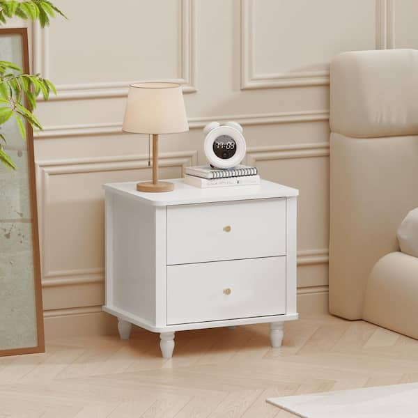 Modern White 2 Drawer 19.68 in. W Nightstand with Round Knobs