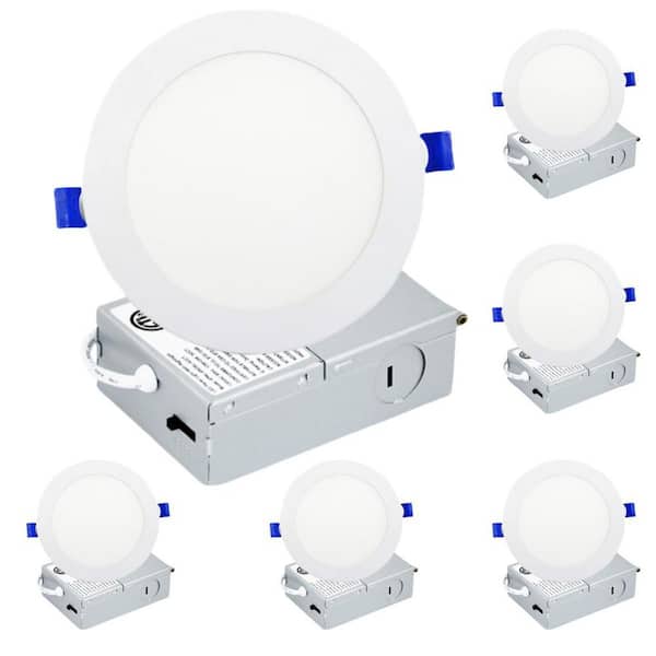 6 in. Ultra-Thin LED Recessed Ceiling Light Adjustable 5 CCT Indoor/Outdoor Integrated LED Wafer Downlights (6-Pieces)