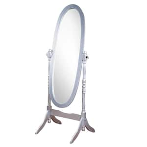 Cheval-Style 22.5 in. W. x 59.2 in. H Oval Wood Frame Silver Floor Mirror with Bracketed Feet