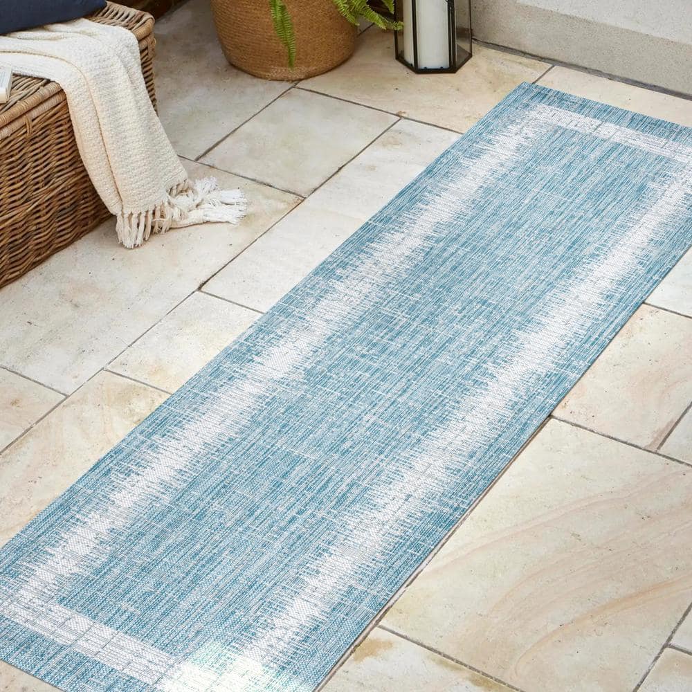 Scandi Minimalist Ivory & Aqua Indoor/Outdoor Flatweave Rug