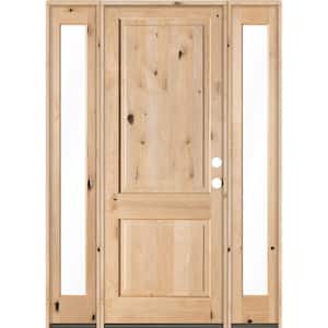 64 in. x 96 in. Rustic Knotty Alder Unfinished Left-Hand Inswing Prehung Front Door with Double Full Sidelite