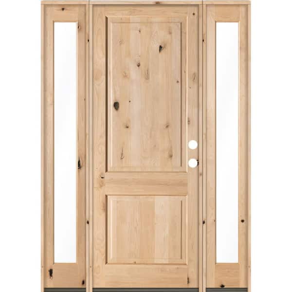 64 in. x 96 in. Rustic Knotty Alder Unfinished Left-Hand Inswing Prehung Front Door with Double Full Sidelite