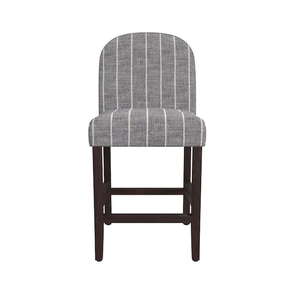 24 in. Midnight Stripe Woven Rounded High Back Dark Walnut Wood Bar Stool Counter Stool with Polyester 1 Stool Included