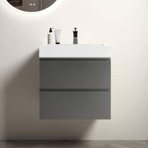 NOBLE 24 in. W x 18 in. D x 25 in. H Single Sink Floating Bath Vanity in Gray with White Solid Surface Top (No Faucet)