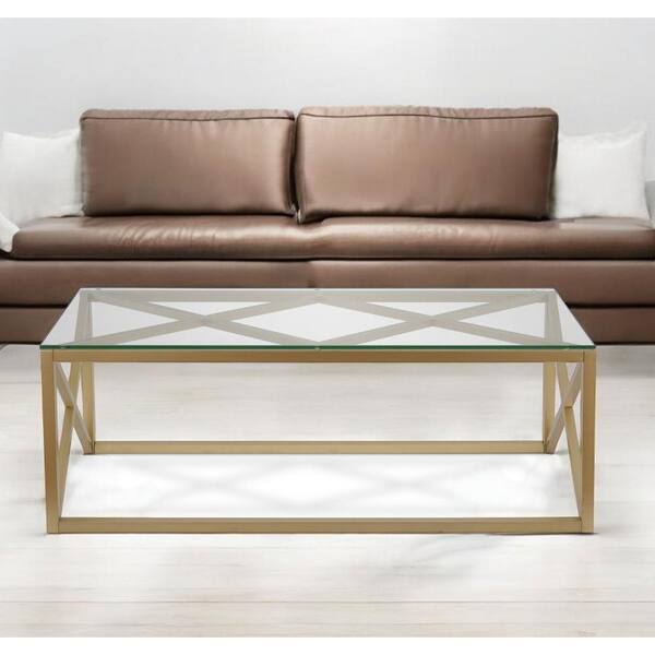 HomeRoots 46 in. Gold Rectangle Glass Coffee Table