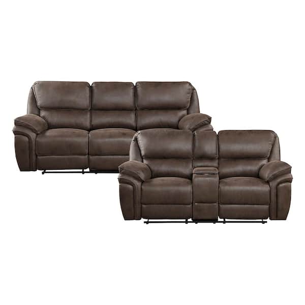 Arlo 90 in. W Pillow Top Arm Microfiber Rectangle 2-Piece Manual Reclining Sofa Set in Brown