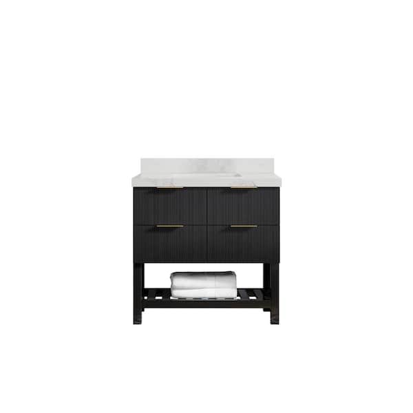 Willow Collections Catalina 36 in. W x 22 in. D x 36 in. H Single Sink Bath Vanity Center in Black with 2" Calacatta Nuvo Top