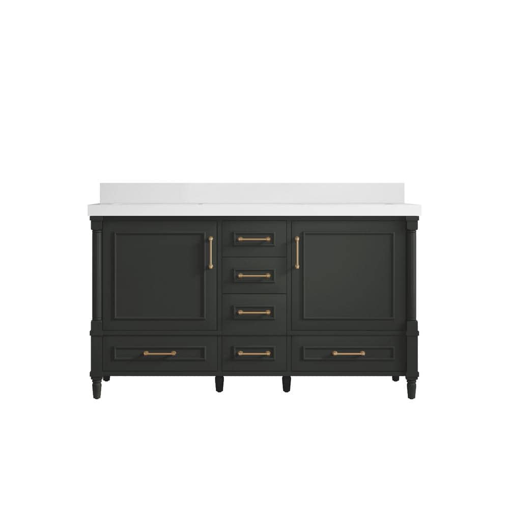 Hudson 60 in. Double Sink Freestanding Black Top Bath Vanity with White Quartz Top Unassembled price history on PriceWatchPro