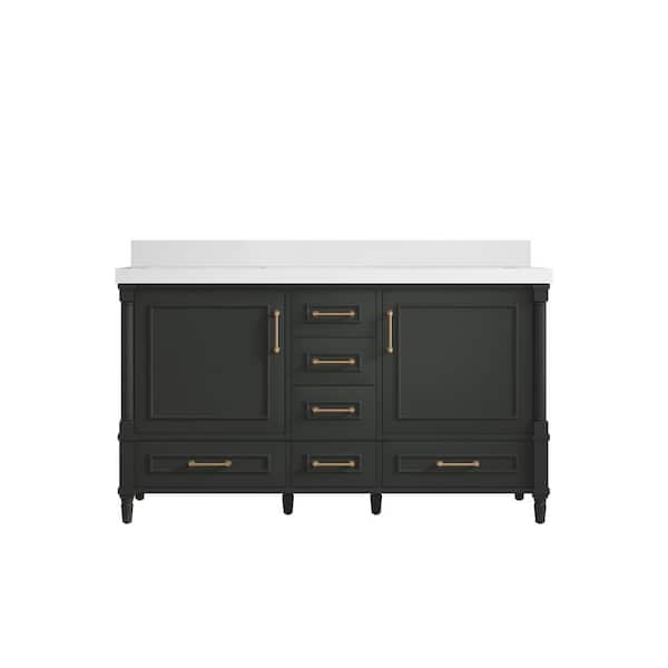 Willow Collections Hudson 60 in. Double Sink Freestanding Black Top Bath Vanity with White Quartz Top Unassembled