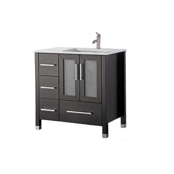 MTD Vanities Salem-R 36 in. W x 22 in. D x 36 in. H Vanity in Espresso with Microstone Vanity Top in White with White Basin
