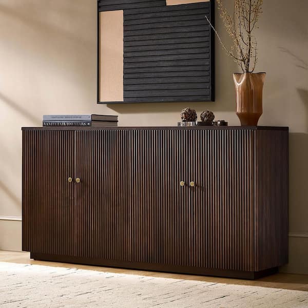 Lucy Walnut 63 in. Wide 4-Door Wood Sideboard with Adjustable Shelf