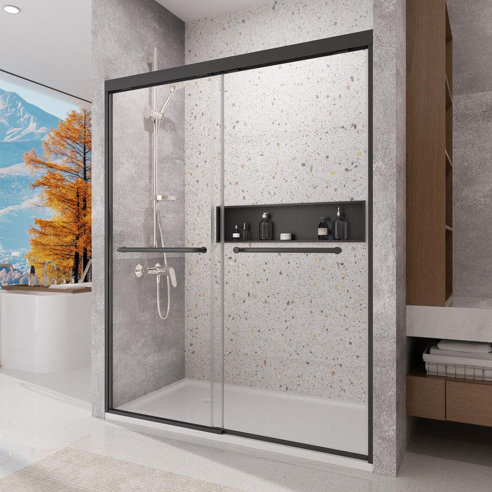 54 in. W x 72 in. H Sliding Framed Shower Door in Matte Black with Tempered Glass price history on PriceWatchPro