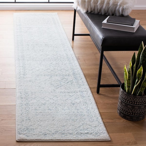 Tulum 2 ft. x 13 ft. Ivory/Light Gray Border Tribal Distressed Runner Rug