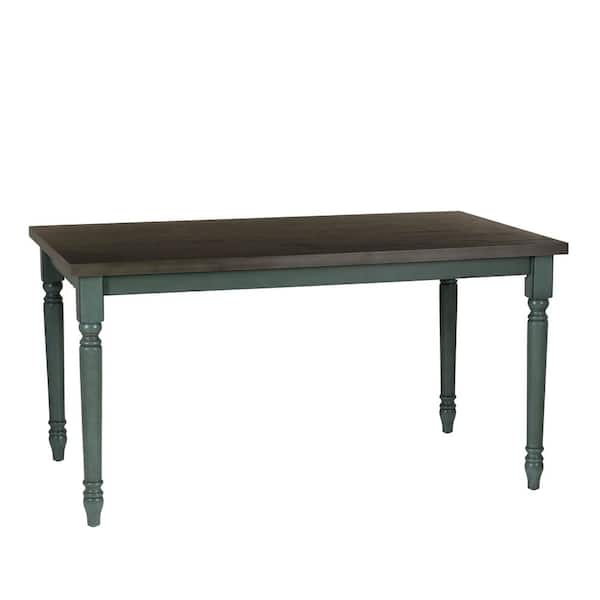 Linon Home Decor Angie Teal Blue and Dark Gray Wood 59 in. 4-Leg Dining Table Seats 6
