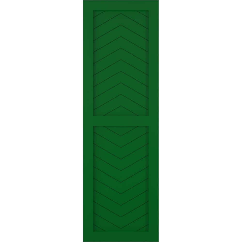 12 in. x 80 in. Flat Panel True Fit PVC Two Panel Chevron Modern Style Fixed Mount Shutters Pair in Viridian Green price history on PriceWatchPro