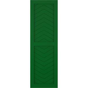 18 in. x 70 in. Flat Panel True Fit PVC Two Panel Chevron Modern Style Fixed Mount Shutters Pair in Viridian Green