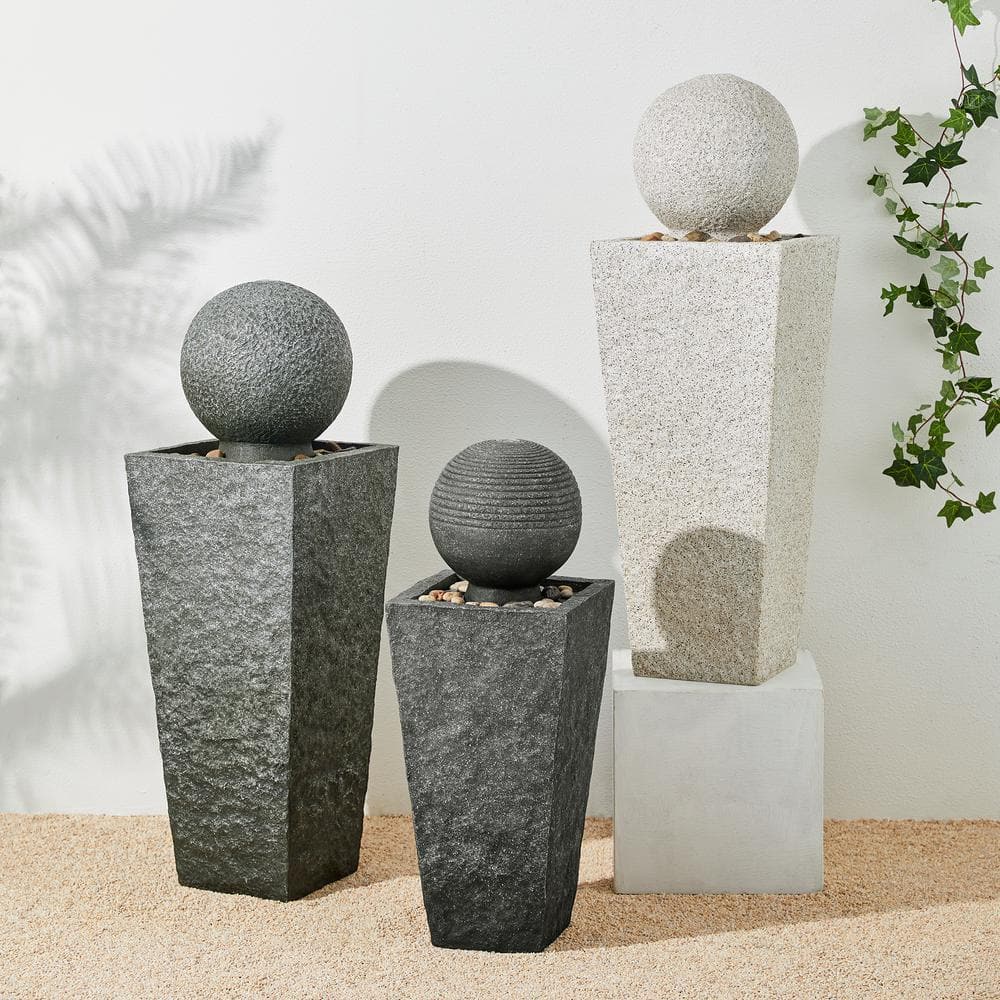 Modern Gray Polyresin Pedestal Fountain with LED Light