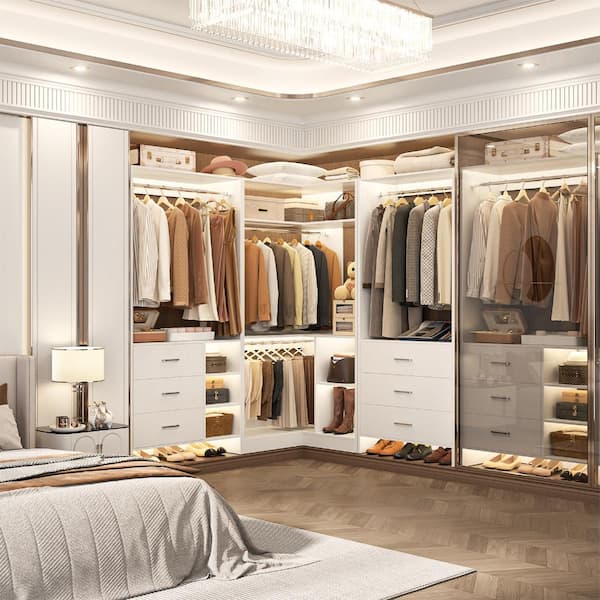 Aheaplus 92.6-in L-Shaped Walk-In Closet Systems with 6 Drawers