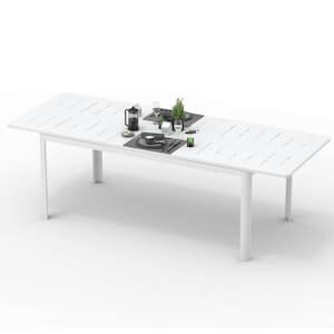 94.5 in. Rectangular Cast Aluminum Outdoor Expandable Dining Table 6-8 Person Porch Lawn Garden Bistro in Ivory White