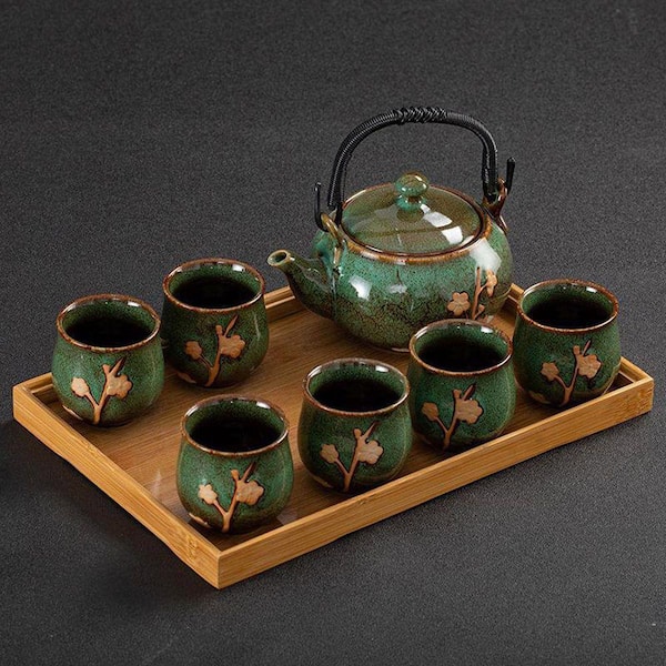 JFVKAF Japanese Tea Set Kiln-Formed Ceramic with Plum Blossom