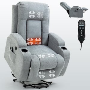 Gray Power Lift Recliner Electric Recliner Chairs with Massage and Heating, Cup Holder and USB Port