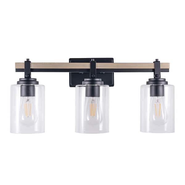 Dawn 3-Light Matte Black Vanity Light with Clear Glass Shade
