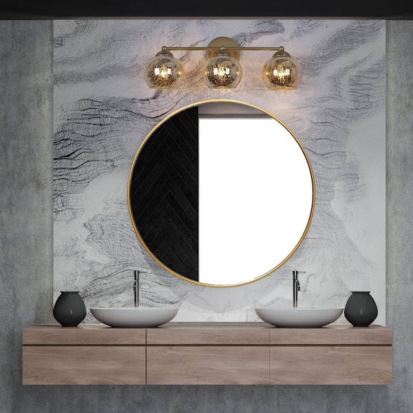 Zevni 21 in. 3-Light Modern Gold Bathroom Vanity Light, Globe