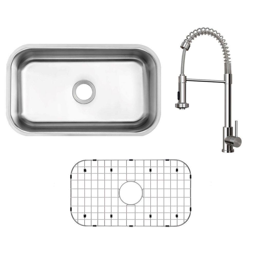 30 in. Undermount Single Bowl 18-Gauge Stainless Steel Kitchen Sink with Pull Down Sprayer Industrial Style Faucet price history on PriceWatchPro