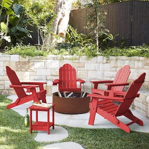 Bright Red Folding Adirondack Chair Weather Resistant Plastic Fire Pit Chairs (Set of 4)