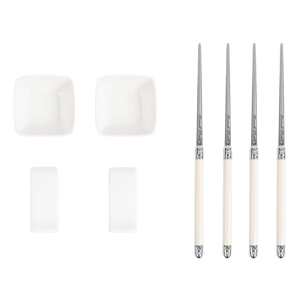 French Home Chopsticks with Faux Ivory Handles, Ceramic Rests and Sauce Bow