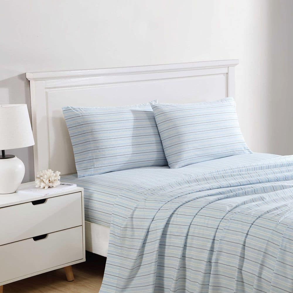 Full Blue Cotton Percale Deep Pocket Sheet Set