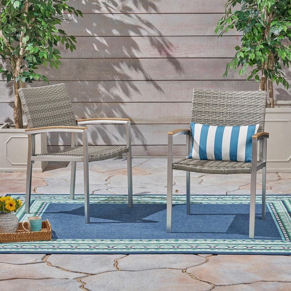 Legacy Silver Stationary Faux Rattan Outdoor Patio Dining Chair (2-Pack)